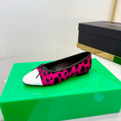 CHANEL 26S FLAT SHOES IN DARK PINK AND BLACK LEOPARD PRINT PONY HAIR
