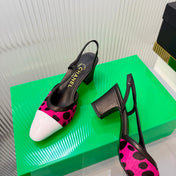 CHANEL 26S HIGH-HEEL SLINGBACKS 50 MM IN WHITE PATENT CALFSKIN WITH DARK PINK PONY HAIR
