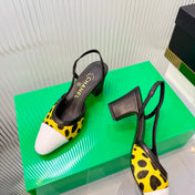 CHANEL 26S HIGH-HEEL SLINGBACKS 50 MM IN WHITE PATENT CALFSKIN WITH YELLOW PONY HAIR