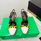 CHANEL 26S HIGH-HEEL SLINGBACKS 70 MM IN WHITE PATENT CALFSKIN WITH YELLOW PONY HAIR