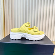 CHANEL 26S PLATFORM SANDALS IN YELLOW LAMBSKIN