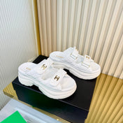 CHANEL 26S PLATFORM SANDALS IN WHITE LAMBSKIN