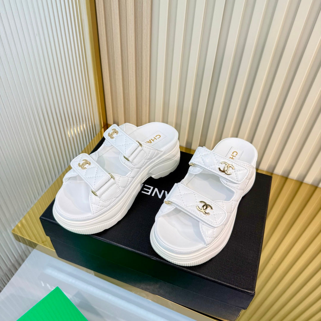 CHANEL 26S PLATFORM SANDALS IN WHITE LAMBSKIN