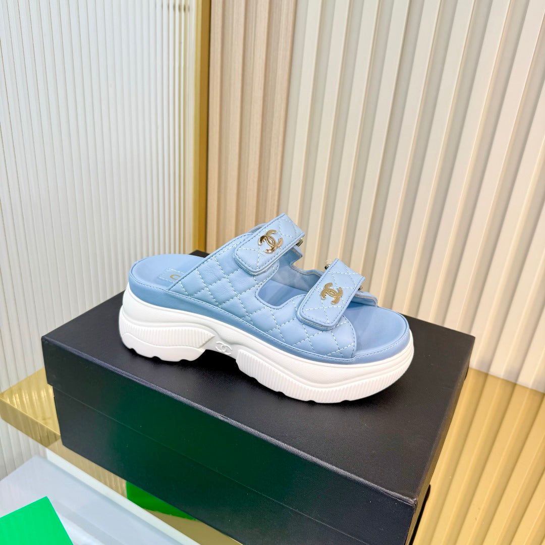 CHANEL 26S PLATFORM SANDALS IN LIGHT BLUE LAMBSKIN