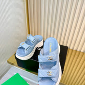 CHANEL 26S PLATFORM SANDALS IN LIGHT BLUE LAMBSKIN