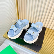 CHANEL 26S PLATFORM SANDALS IN LIGHT BLUE LAMBSKIN