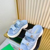 CHANEL 26S PLATFORM SANDALS IN LIGHT BLUE LAMBSKIN