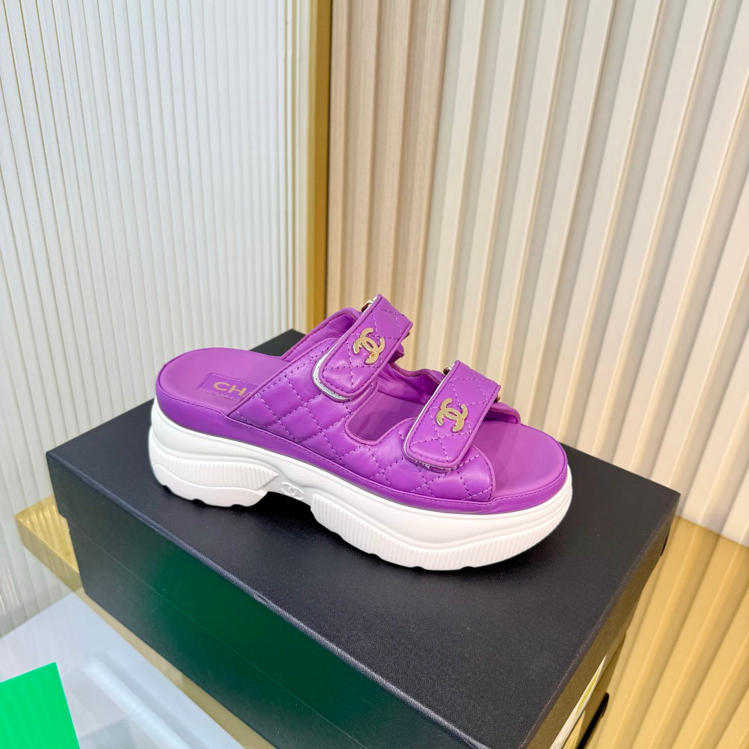 CHANEL 26S PLATFORM SANDALS IN PURPLE LAMBSKIN