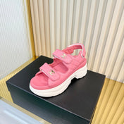 CHANEL 26S PLATFORM VELCRO SANDALS IN LIGHT PINK LAMBSKIN