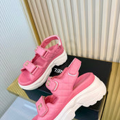 CHANEL 26S PLATFORM VELCRO SANDALS IN LIGHT PINK LAMBSKIN