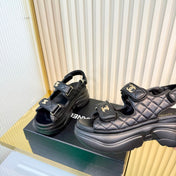CHANEL 26S PLATFORM VELCRO SANDALS IN BLACK LAMBSKIN