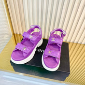 CHANEL 26S PLATFORM VELCRO SANDALS IN PURPLE LAMBSKIN