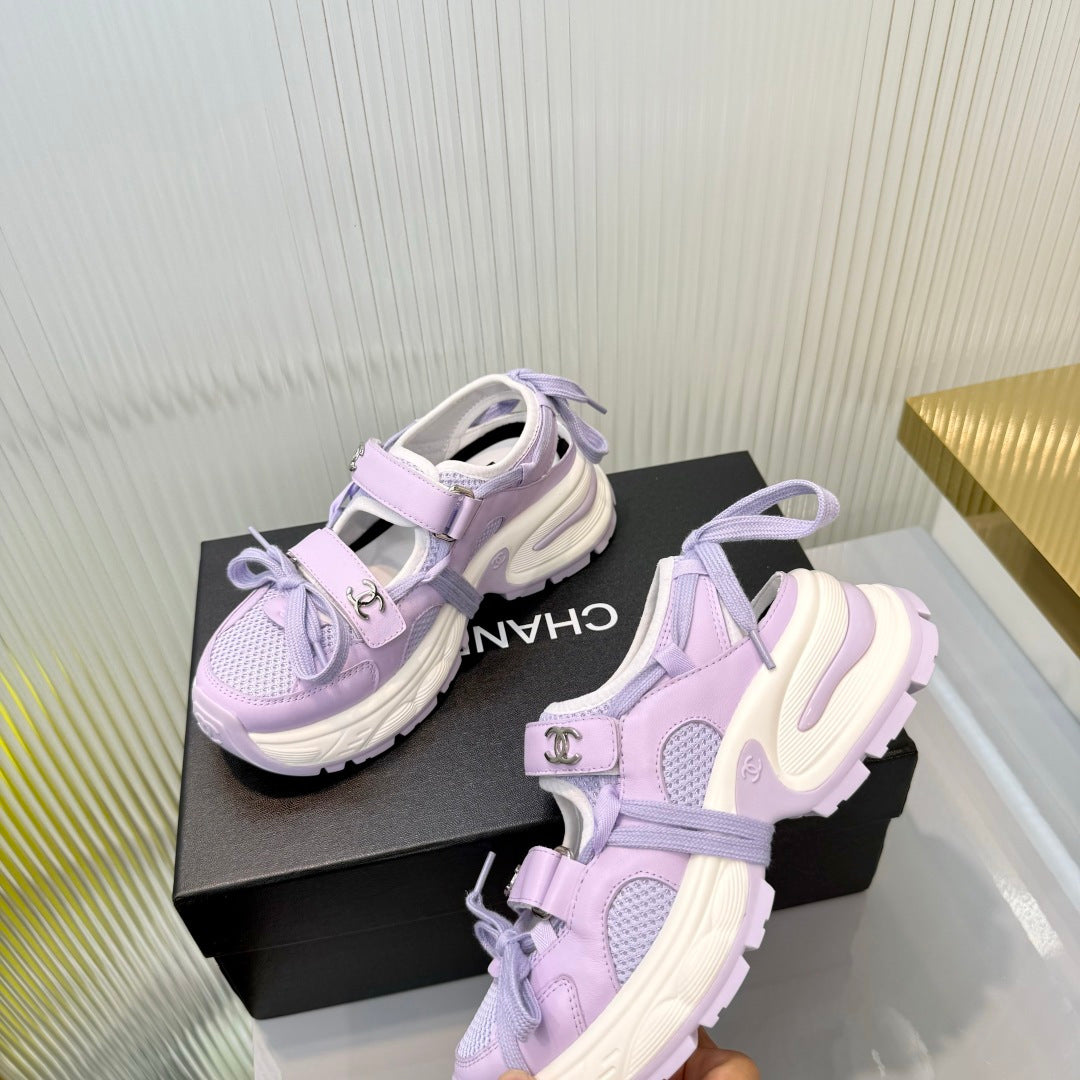 CHANEL 26S VELCRO SNEAKERS IN LIGHT PURPLE CALFSKIN WITH BOW