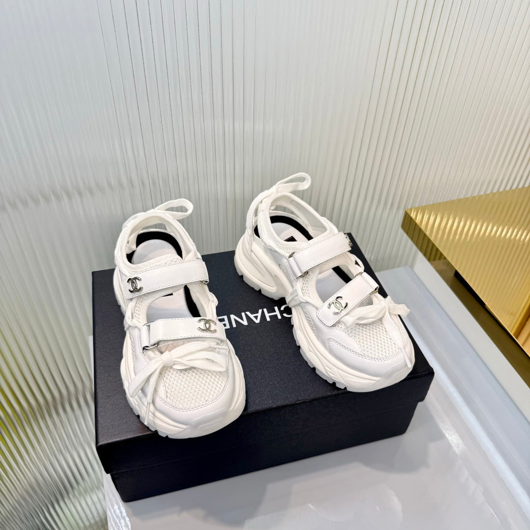 CHANEL 26S VELCRO SNEAKERS IN WHITE CALFSKIN WITH BOW