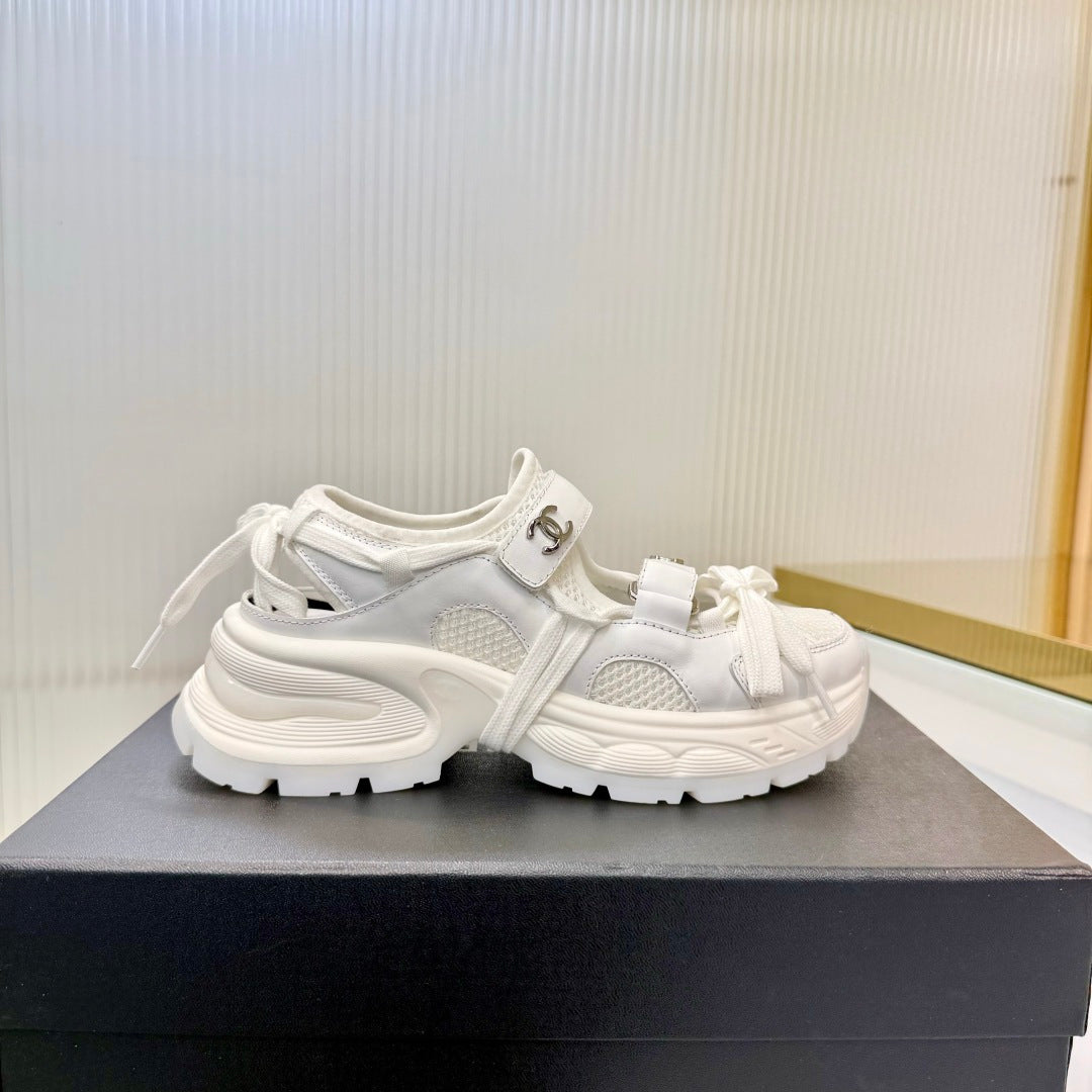 CHANEL 26S VELCRO SNEAKERS IN WHITE CALFSKIN WITH BOW