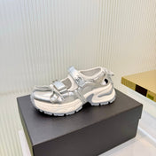 CHANEL 26S VELCRO SNEAKERS IN SILVER CALFSKIN WITH BOW