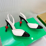 CHANEL 26S SLINGBACK POINTED-TOE HEELS 95 MM IN WHITE LAMBSKIN WITH BLACK CAP TOE