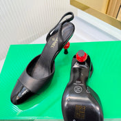 CHANEL 26S SLINGBACK POINTED-TOE HEELS 95 MM IN BLACK LAMBSKIN
