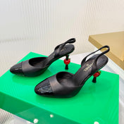 CHANEL 26S SLINGBACK POINTED-TOE HEELS 95 MM IN BLACK LAMBSKIN