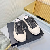 CHANEL 26S MULE SNEAKERS IN GREY DIAMOND-PATTERNED WOVEN DENIM FABRIC STLYE 6