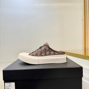CHANEL 26S MULE SNEAKERS IN BROWN DIAMOND-PATTERNED WOVEN DENIM FABRIC STYLE 1
