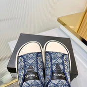 CHANEL 26S MULE SNEAKERS IN NAVY BLUE DIAMOND-PATTERNED WOVEN DENIM FABRIC