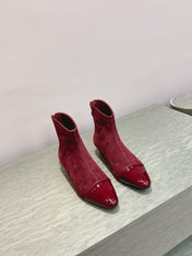 ALAIA 26S ANKLE BOOTS IN DARK RED SUEDE AND GLOSSY CALFSKIN