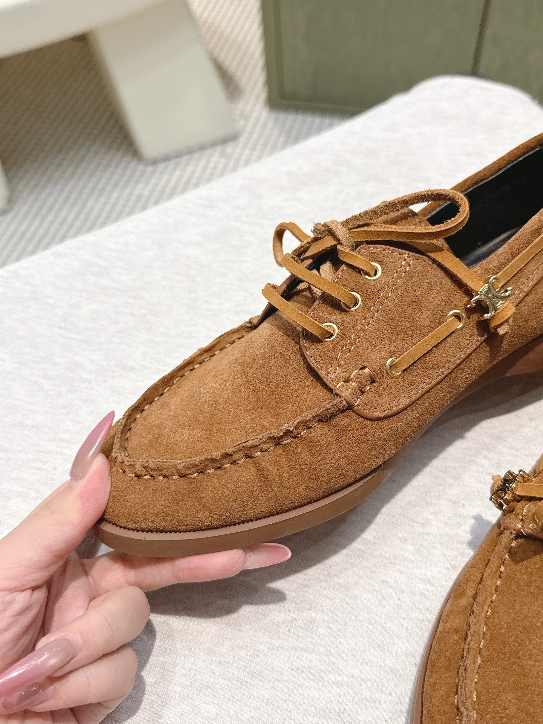 CELINE 26S LACE-UP LOAFERS IN BROWN SUEDE