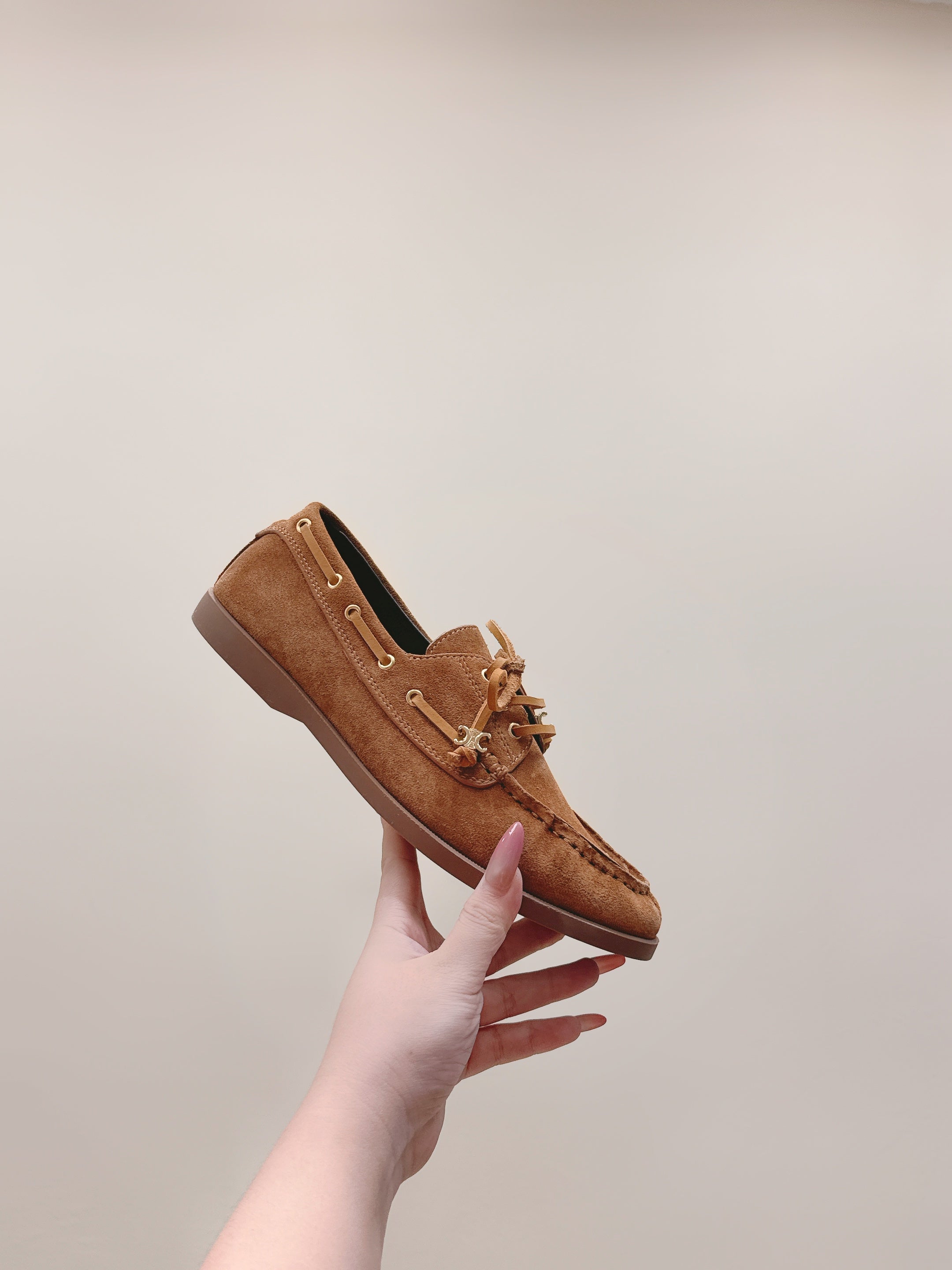 CELINE 26S LACE-UP LOAFERS IN BROWN SUEDE