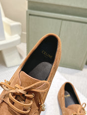 CELINE 26S LACE-UP LOAFERS IN BROWN SUEDE