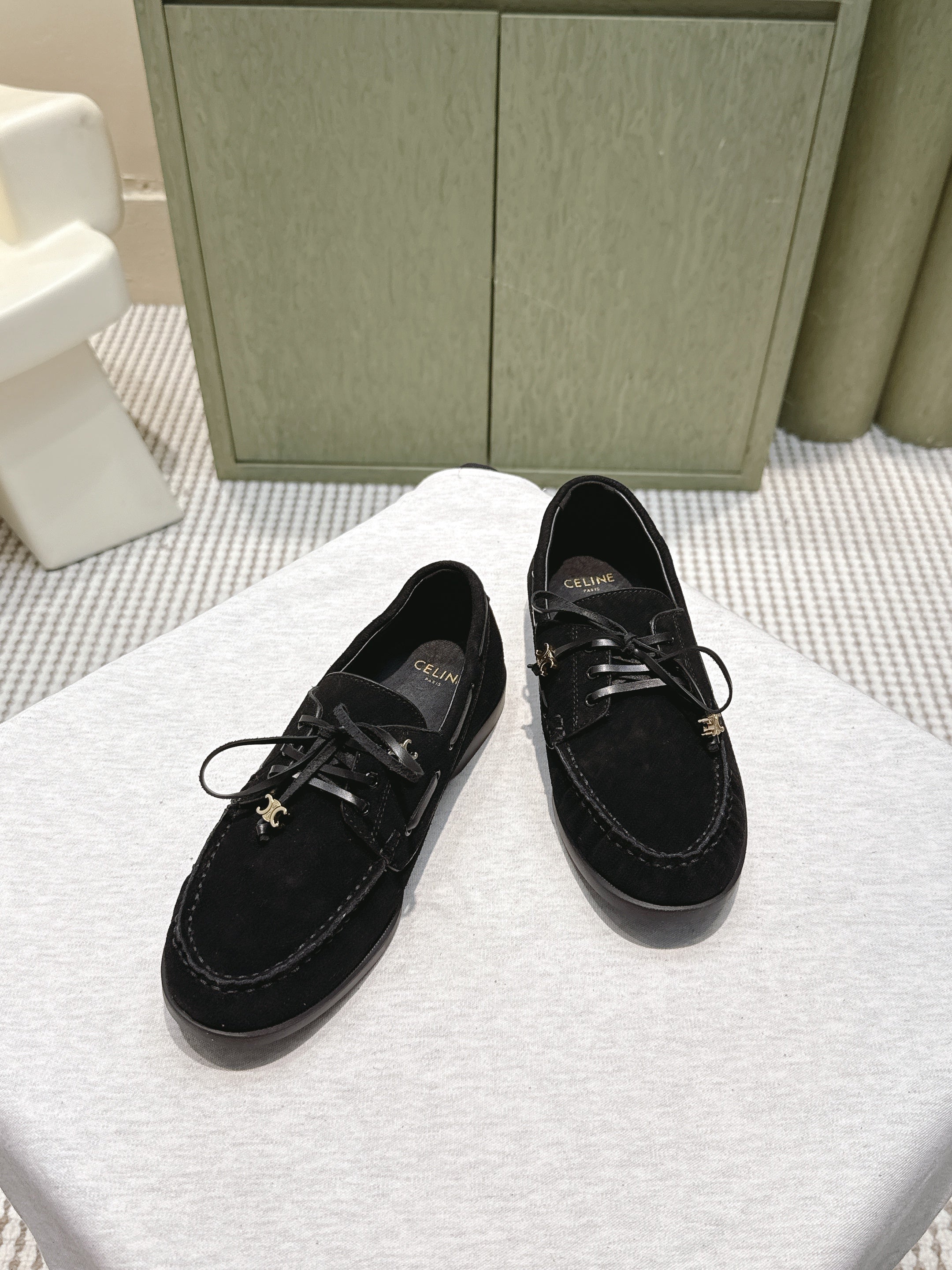 CELINE 26S LACE-UP LOAFERS IN BLACK SUEDE