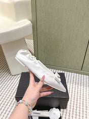 CHANEL 25S MARY JANE BALLET FLATS IN WHITE SILK SATIN