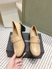 CHANEL 25S GODDESS MOCCASIN LOAFERS 65MM IN WARM BEIGE CALFSKIN GOLD HARDWARE