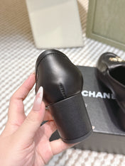 CHANEL 25S LOAFERS MOCCASIN 65MM IN BLACK CALFSKIN GOLD HARDWARE