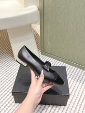 CHANEL 25S MARY JANE BALLET FLATS IN BLACK LAMBSKIN PATENT CAP TOE WITH BOW