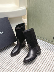 CHANEL 25S MID-CALF BOOTS IN BLACK SUEDE MIX CALFSKIN