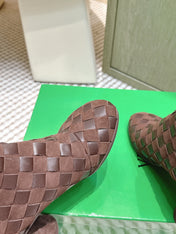 BOTTEGA VENETA 26S INTRECCIATO BOOTS 70 MM IN DARK BROWN SUEDE AND LAMBSKIN