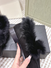 CHANEL 25S LOAFERS MOCCASIN IN BLACK SUEDE WITH MINK FUR LINING