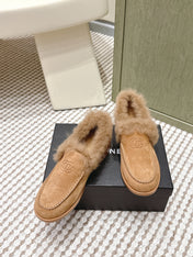 CHANEL 25S LOAFERS MOCCASIN IN BROWN SUEDE WITH MINK FUR LINING