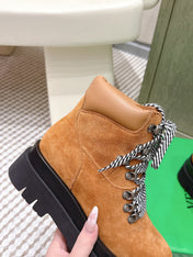 BOTTEGA VENETA 26S LUG ANKLE BOOTS IN BROWN SUEDE