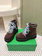 BOTTEGA VENETA 26S LUG ANKLE BOOTS IN DARK BROWN SUEDE