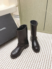 CHANEL 25S CALF-HIGH CHELSEA BOOTS IN BLACK CALFSKIN GOLD HARDWARE