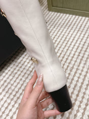 CHANEL 25S KNEE-HIGH BOOTS IN WHITE CALFSKIN WITH RHINESTONES