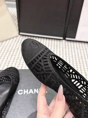 CHANEL 26S BALLET FLATS IN BLACK MESH AND FABRIC
