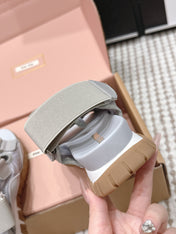 MIUMIU 26S VELCRO SANDALS IN GRAY CALFSKIN AND NYLON SILVER HARDWARE
