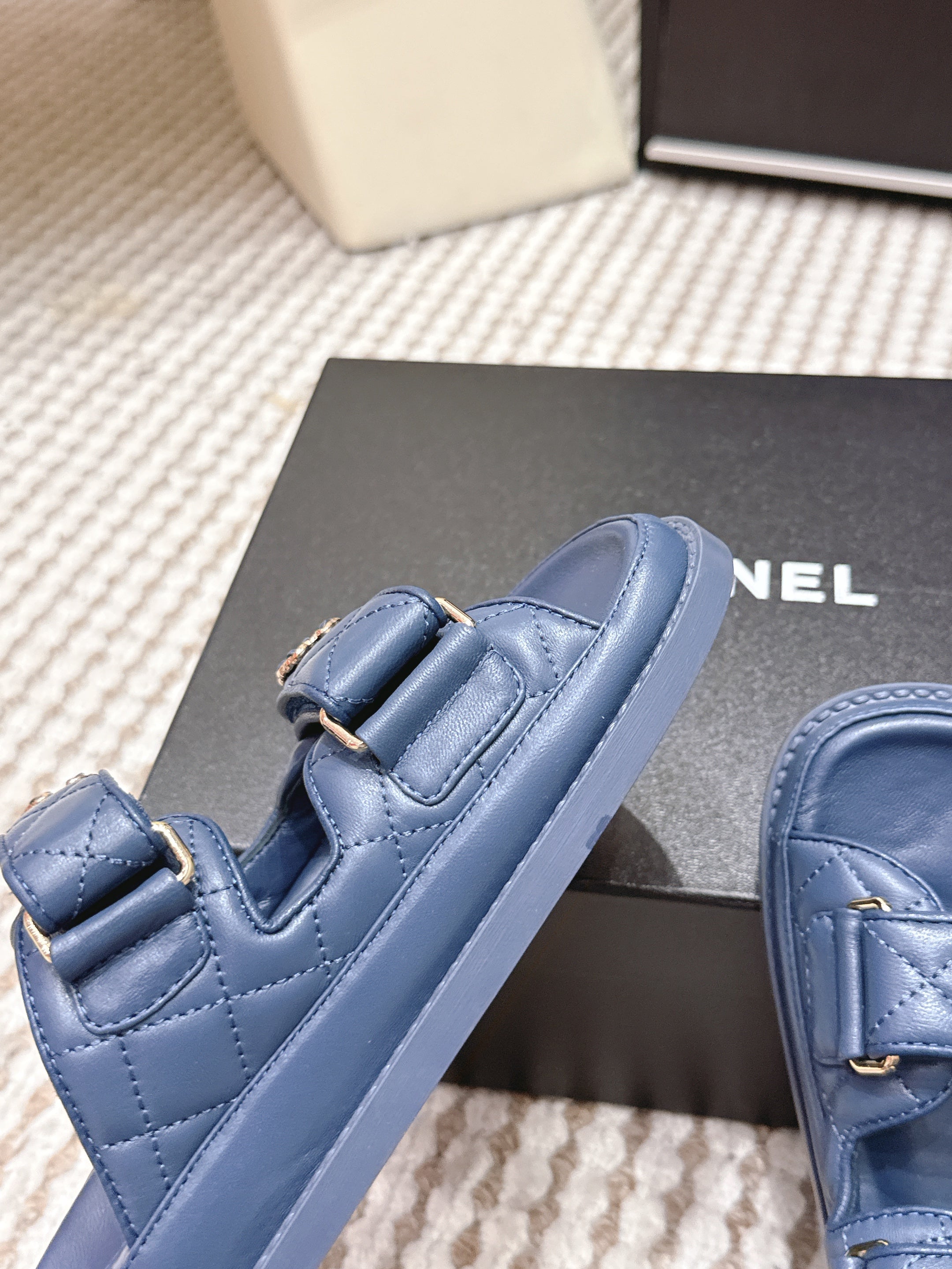 CHANEL 26S SANDALS IN SLATE BLUE CALFSKIN