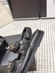 CHANEL 26S QUILTED DAD SANDALS IN BLACK CALFSKIN
