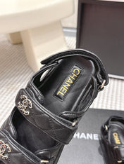 CHANEL 26S QUILTED DAD SANDALS IN BLACK CALFSKIN