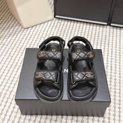 CHANEL 26S QUILTED DAD SANDALS IN BLACK CALFSKIN