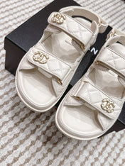 CHANEL 26S QUILTED DAD SANDALS IN CREAM WHITE CALFSKIN